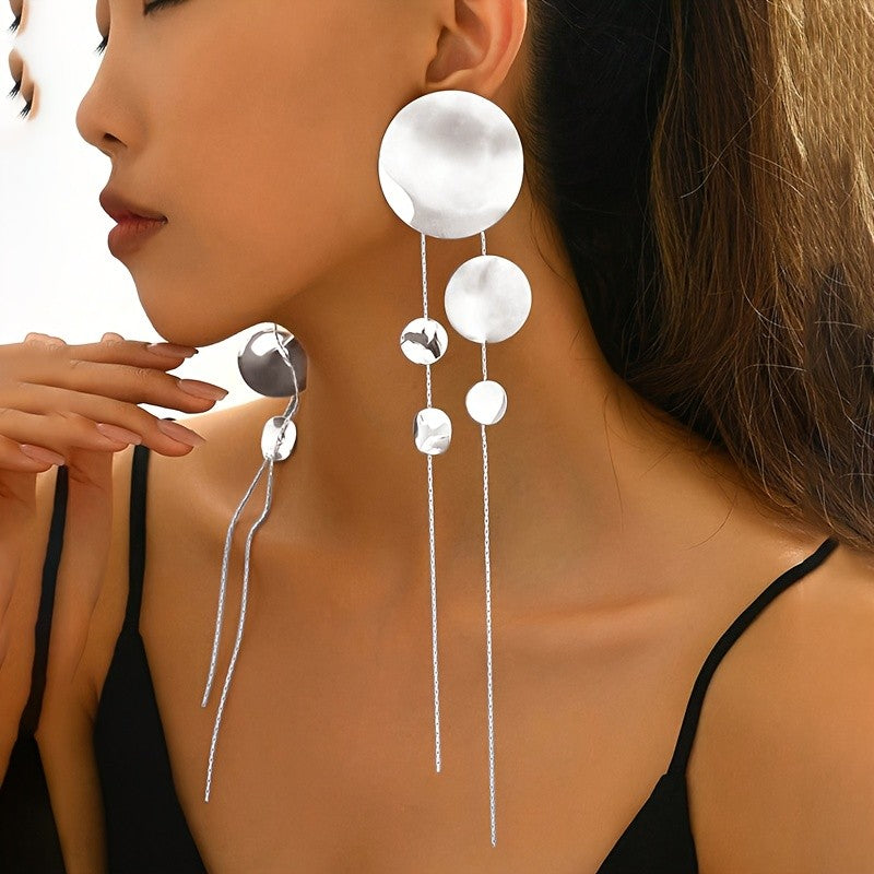 Asymmetric Gold Disc Drop Earrings