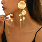 Asymmetric Gold Disc Drop Earrings