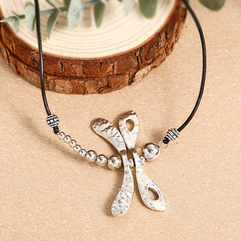 Boho Dragonfly Pendant Leather Necklace
