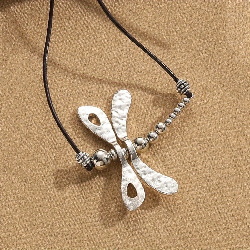 Boho Dragonfly Pendant Leather Necklace