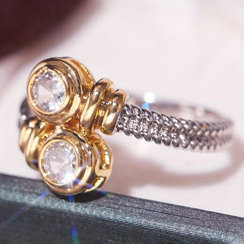 Two-Tone Braided Zircon Ring