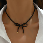 Black Beaded Bow Choker Necklace