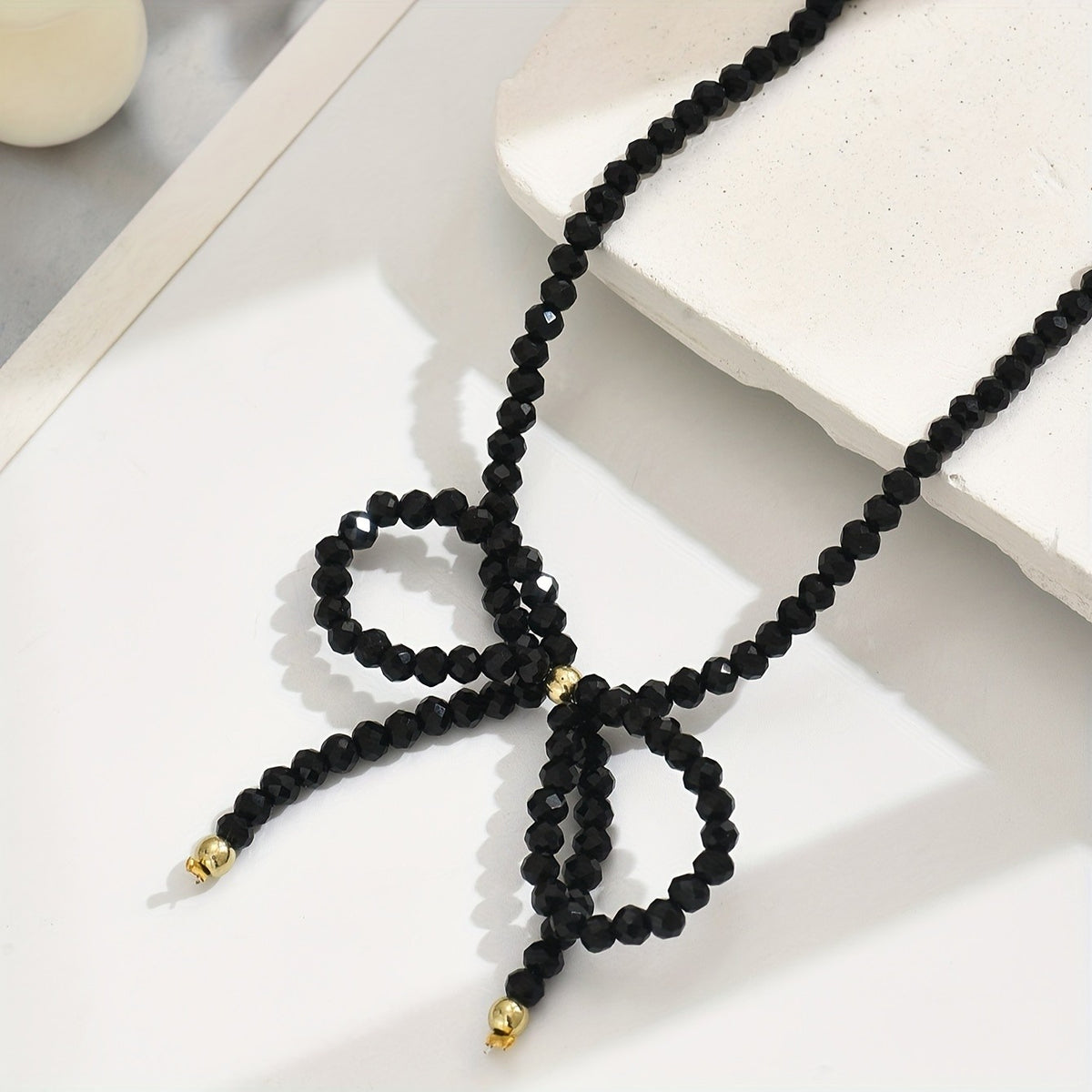 Black Beaded Bow Choker Necklace