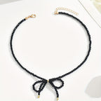 Black Beaded Bow Choker Necklace