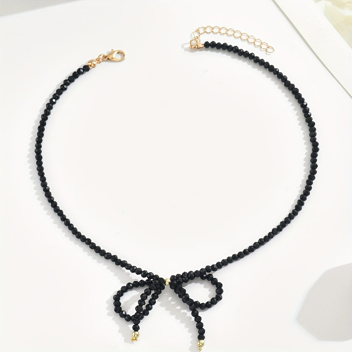 Black Beaded Bow Choker Necklace
