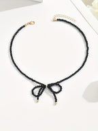 Black Beaded Bow Choker Necklace