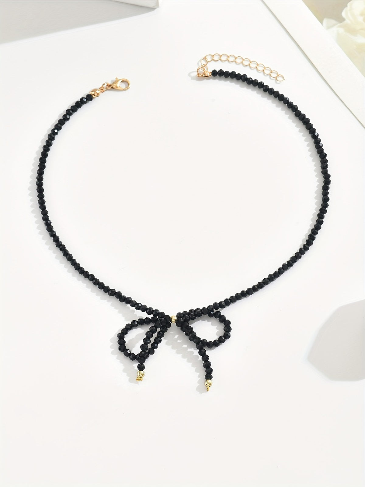 Black Beaded Bow Choker Necklace