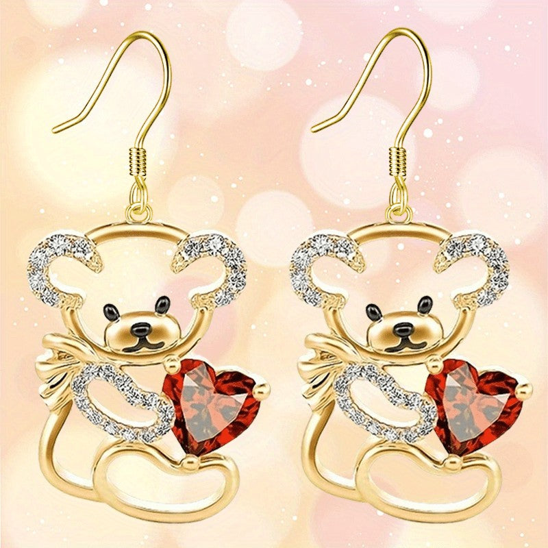 Cute Bear Heart Drop Earrings