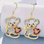 Cute Bear Heart Drop Earrings