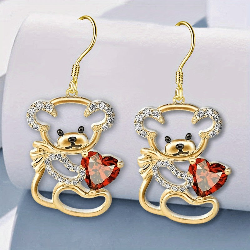 Cute Bear Heart Drop Earrings