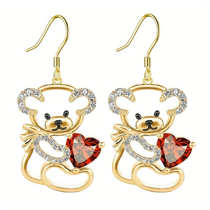 Cute Bear Heart Drop Earrings