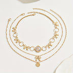 Vintage Bow and Clock Layered Necklace