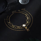 Vintage Bow and Clock Layered Necklace