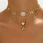 Vintage Bow and Clock Layered Necklace