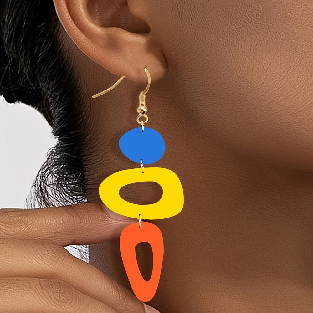 Asymmetric Geometric Color Drop Earrings