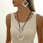 Geometric Hollow Square Necklace and Earring Set