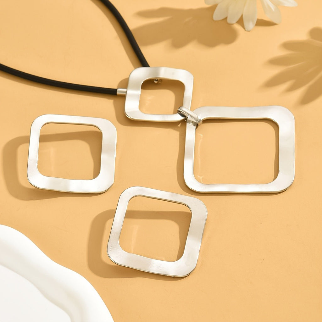 Geometric Hollow Square Necklace and Earring Set