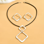 Geometric Hollow Square Necklace and Earring Set
