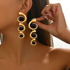 Vintage Spiral Black Stone Drop Earrings