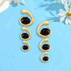 Vintage Spiral Black Stone Drop Earrings