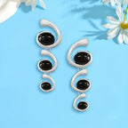 Vintage Spiral Black Stone Drop Earrings
