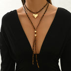 Vintage Leopard Print Heart Y-Necklace