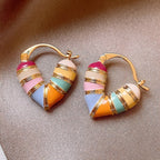 18k Colorful Enamel Heart Earrings