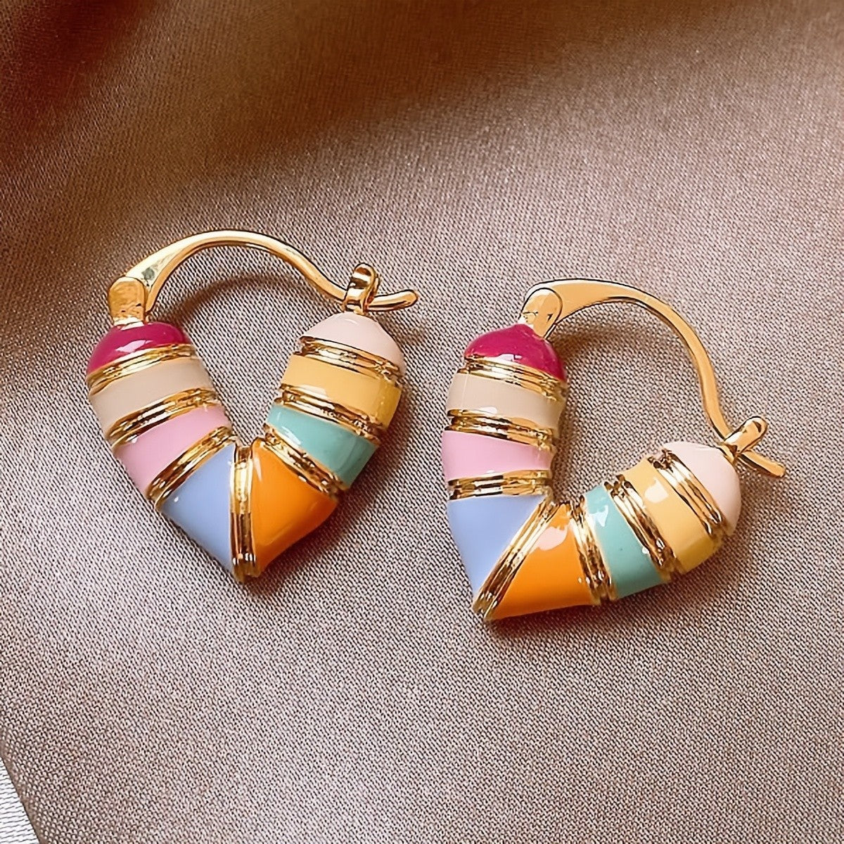 18k Colorful Enamel Heart Earrings