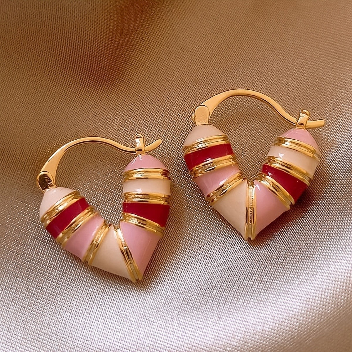 18k Colorful Enamel Heart Earrings