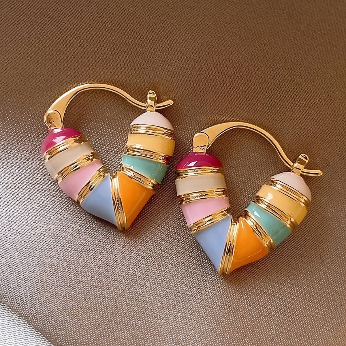 18k Colorful Enamel Heart Earrings