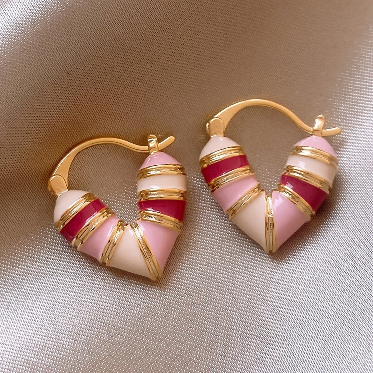 18k Colorful Enamel Heart Earrings