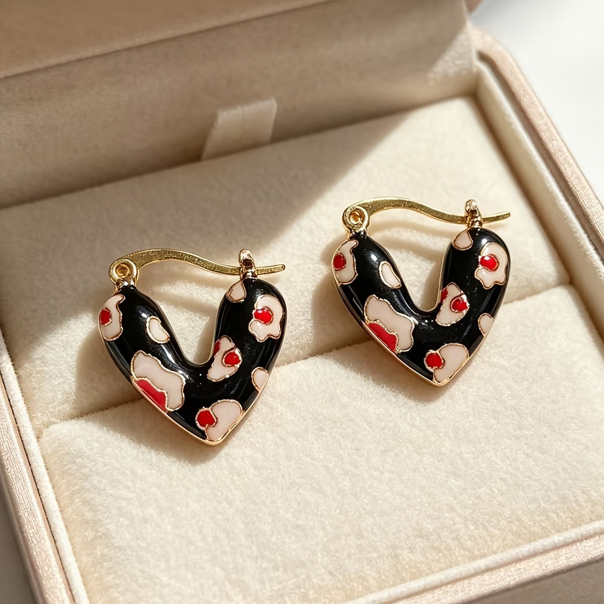 18k Colorful Enamel Heart Earrings