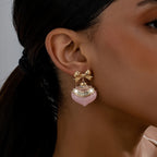 Bowknot Pink Stone Drop Earrings