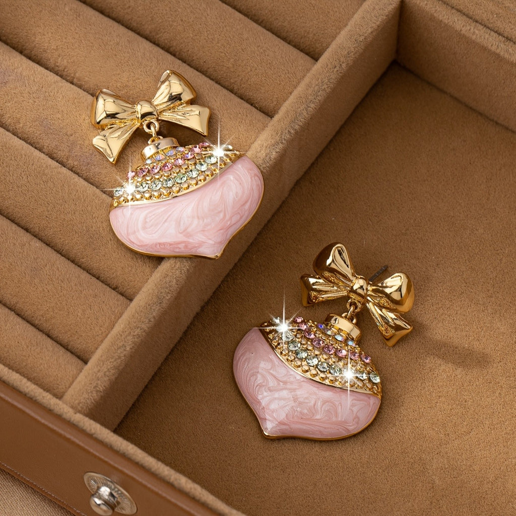 Bowknot Pink Stone Drop Earrings