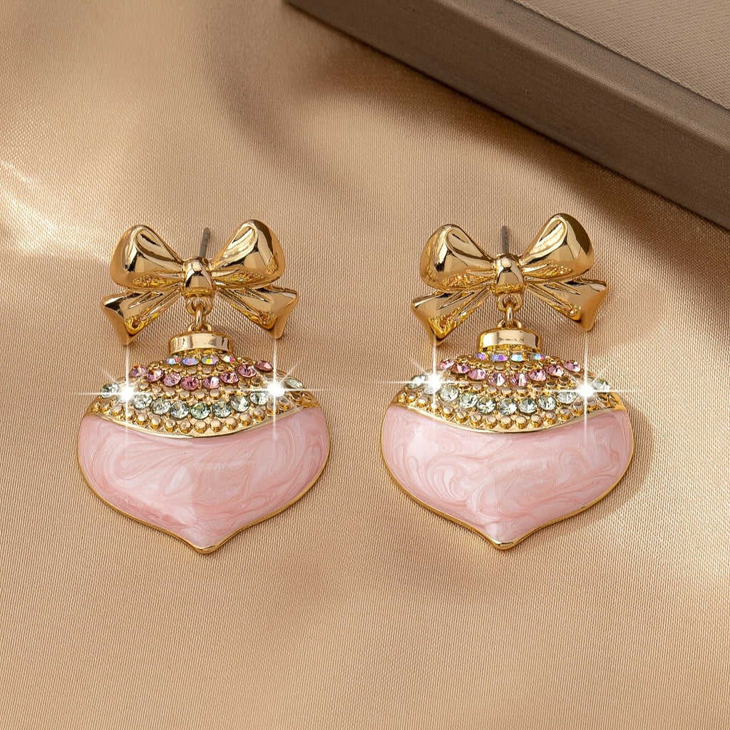 Bowknot Pink Stone Drop Earrings