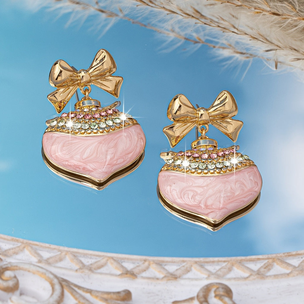 Bowknot Pink Stone Drop Earrings