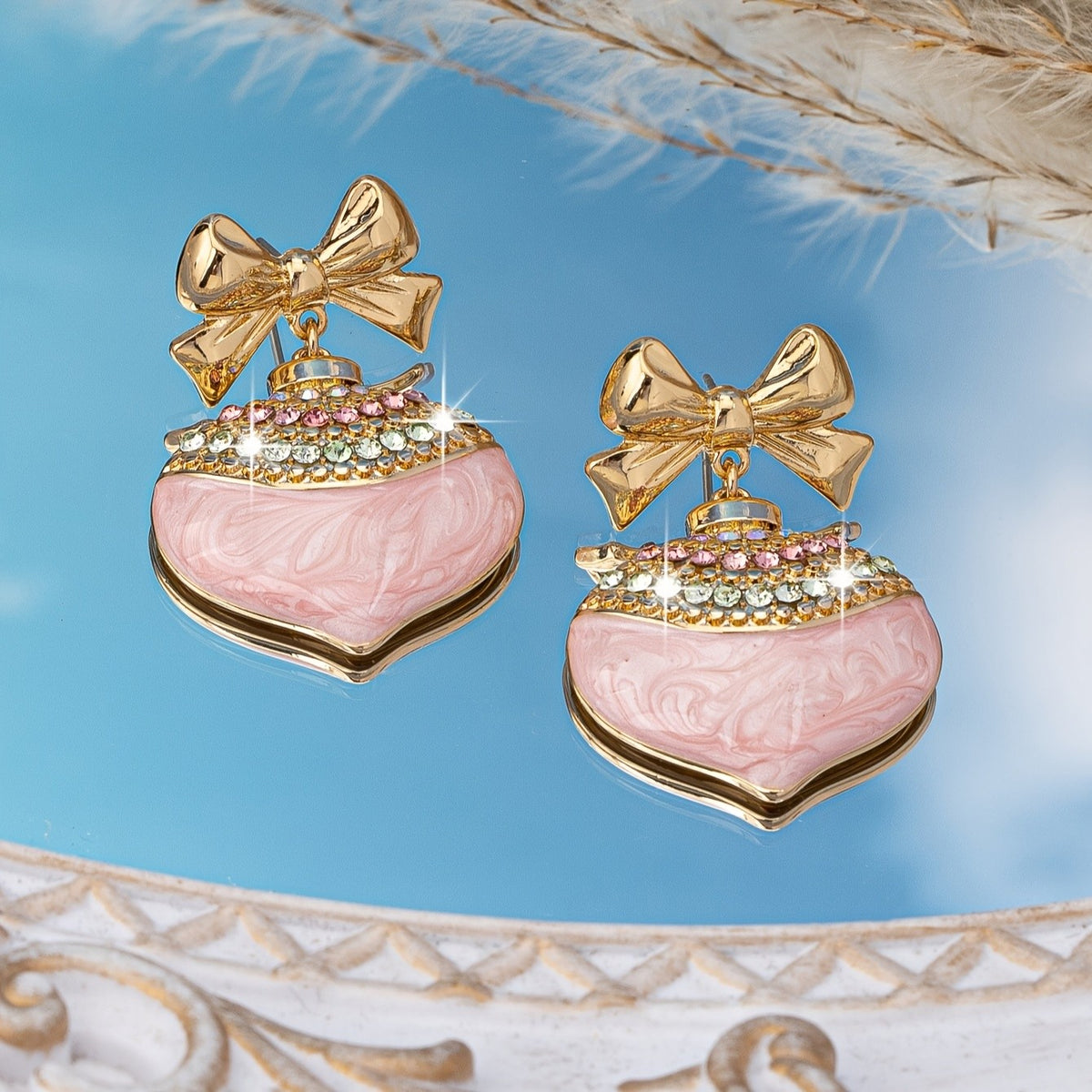 Bowknot Pink Stone Drop Earrings