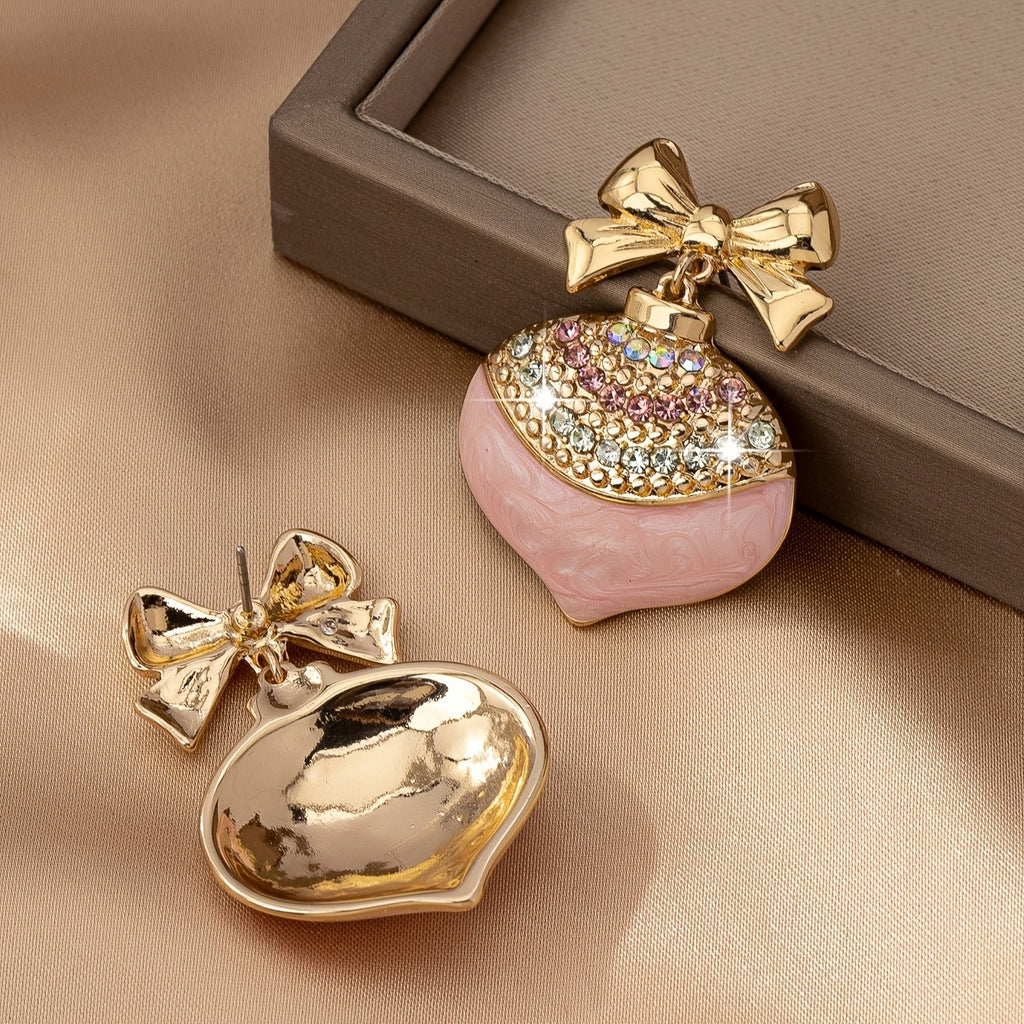 Bowknot Pink Stone Drop Earrings