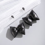 Black Padded Bow Drop Earrings