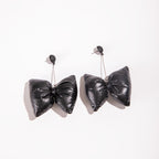Black Padded Bow Drop Earrings