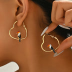 Vintage Toucan Heart Hoop Earrings