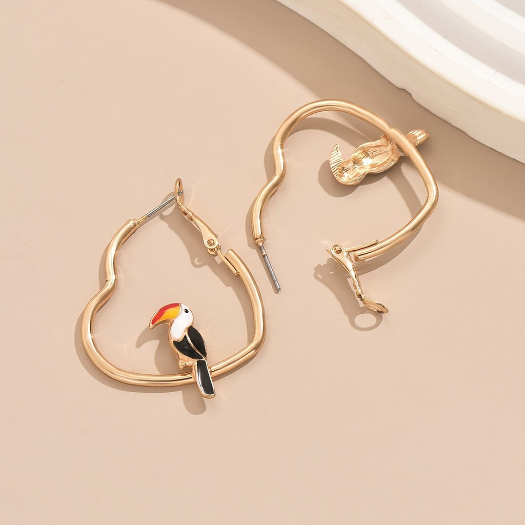 Vintage Toucan Heart Hoop Earrings