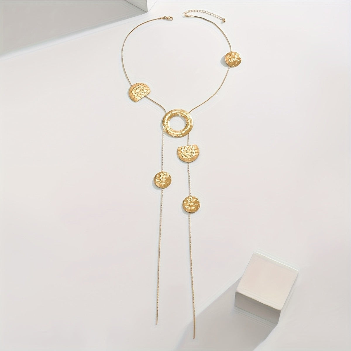 Asymmetric Hammered Disc Y-Necklace
