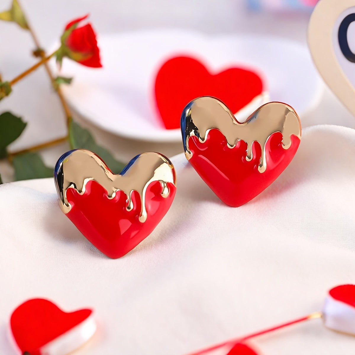 Melted Heart Stud Earrings