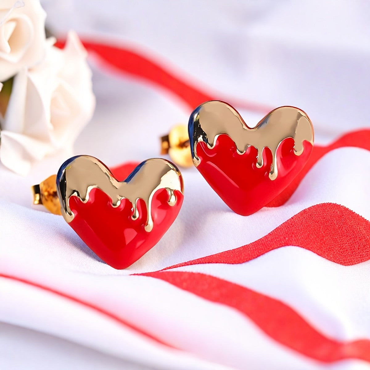 Melted Heart Stud Earrings
