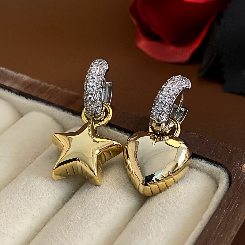 18k Star Heart Hoop Earrings