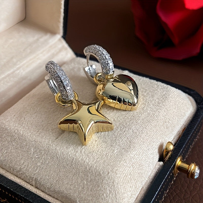 18k Star Heart Hoop Earrings