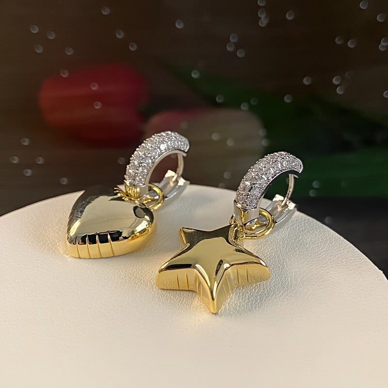 18k Star Heart Hoop Earrings