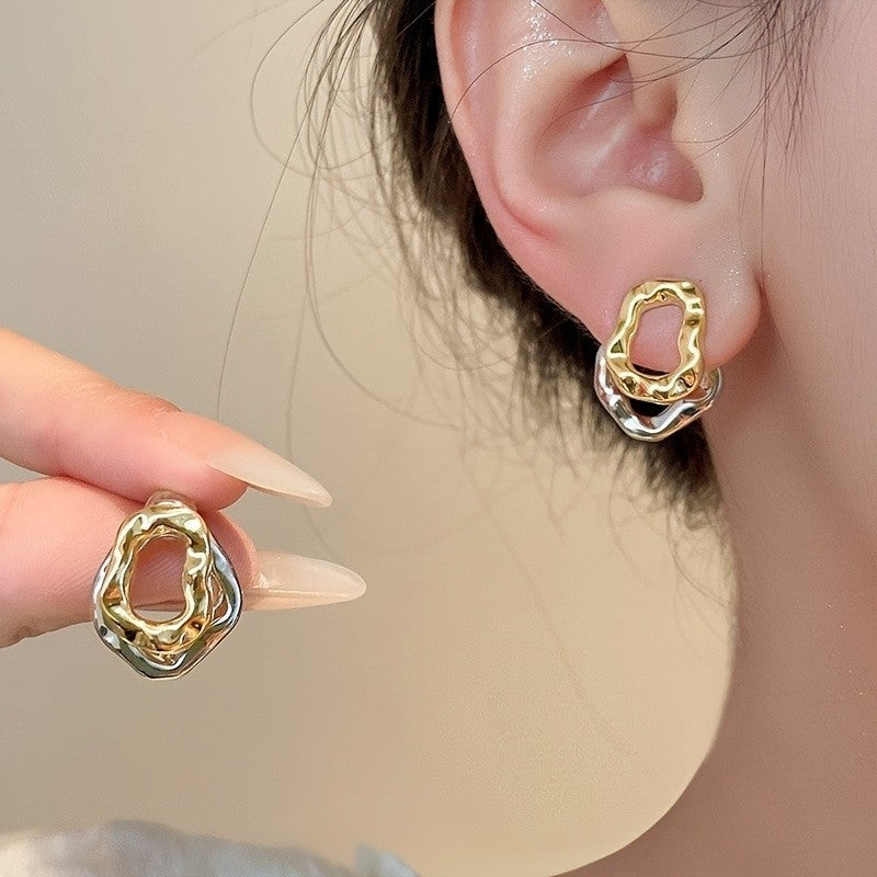 Asymmetric Irregular Double Layer Earrings