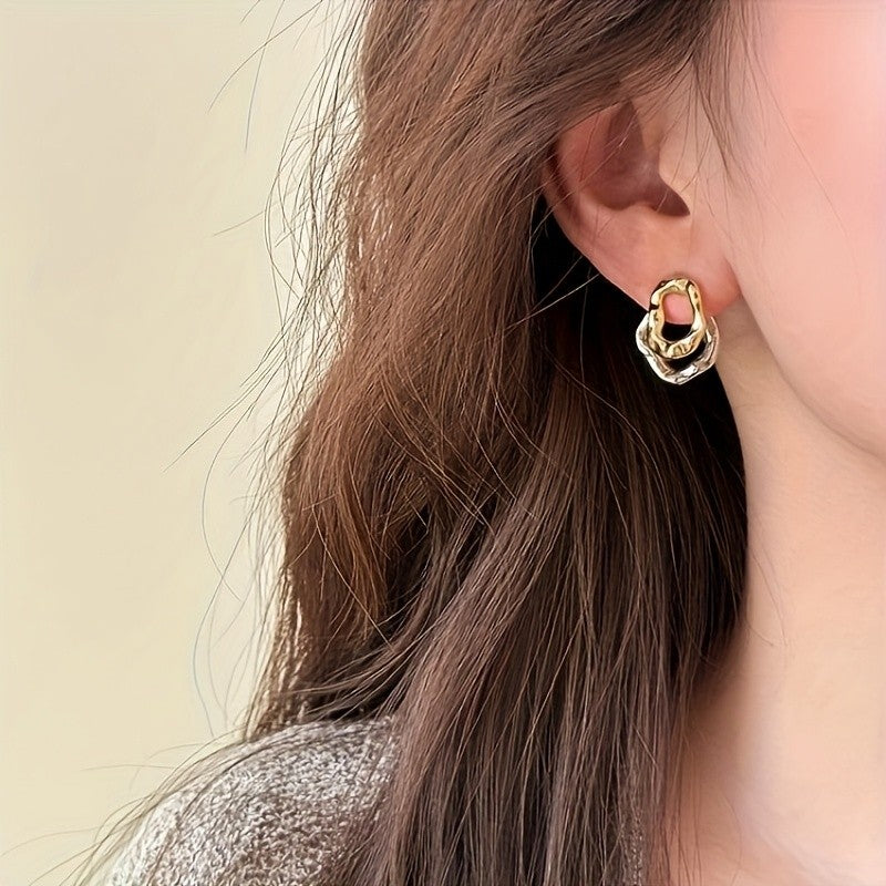 Asymmetric Irregular Double Layer Earrings